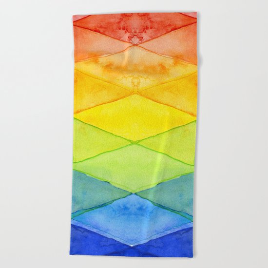 Geometrict Abstract Rainbow Watercolor Pattern Beach Towel