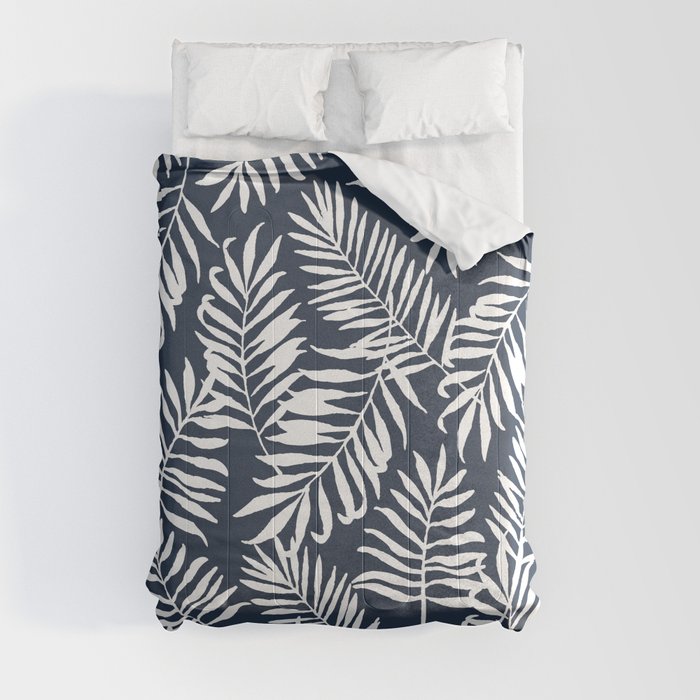 Tropical Palm Leaves - Palm Leaf Pattern - Navy Blue Comforter