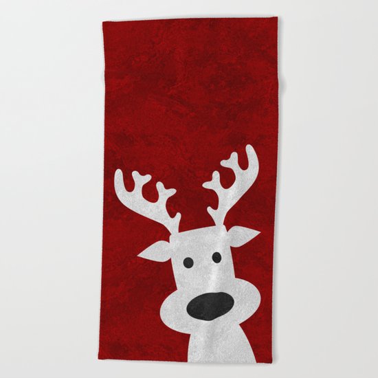 Christmas reindeer red marble Beach Towel