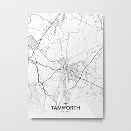Tamworth, England, United Kingdom - Light City Map Metal Print