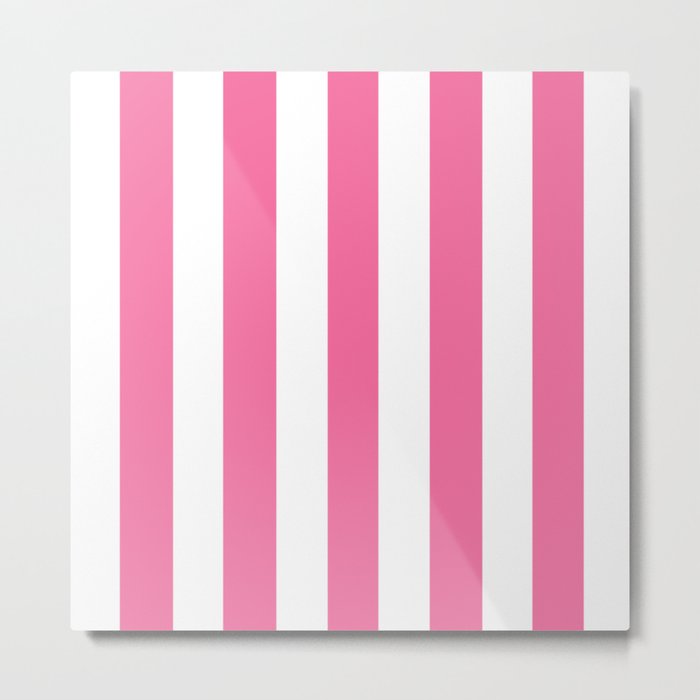 Cyclamen pink - solid color - white vertical lines pattern Metal Print