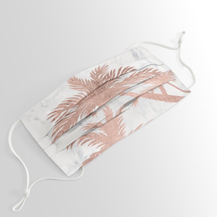 Tropical simple rose gold palm trees white marble Face Mask