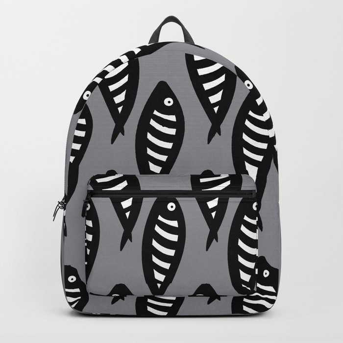 Abstract black and white fish pattern Pale blue Backpack