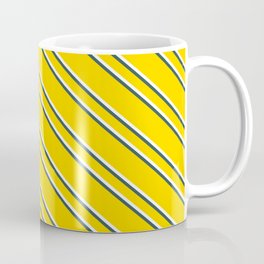 [ Thumbnail: Yellow, White, and Dark Slate Gray Colored Lined/Striped Pattern Coffee Mug ]