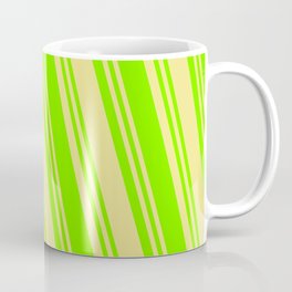 [ Thumbnail: Tan & Green Colored Lines Pattern Coffee Mug ]
