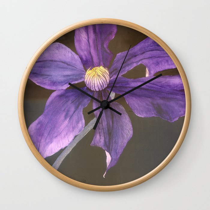 clematis: watercolor botanical art Wall Clock