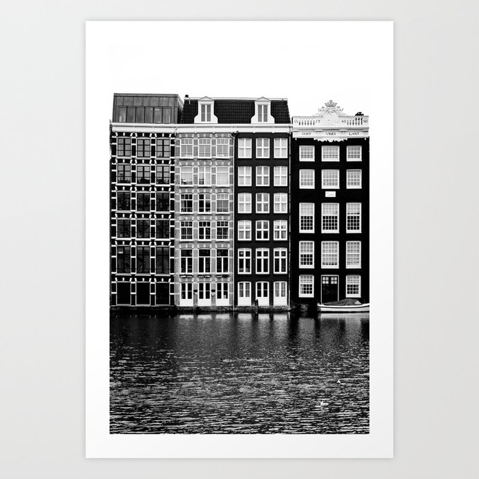 Canal houses Amsterdam - Black and white street photography - Framed Art work Vertical Art Print