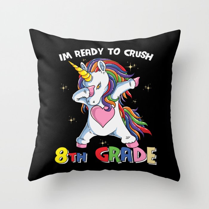 Ready To Crush 8th Grade Dabbing Unicorn Throw Pillow