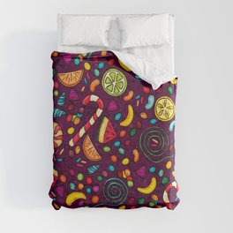 Hand-drawn sweets pattern on magenta Duvet Cover