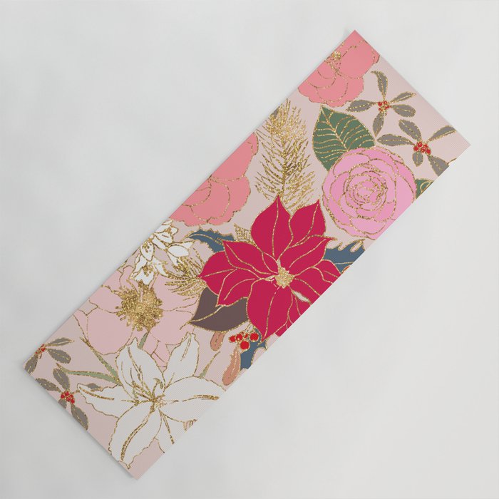 Elegant Golden Strokes Colorful Winter Floral Yoga Mat by InovArtS ...