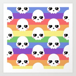 Kawaii Skulls Rainbow Art Print