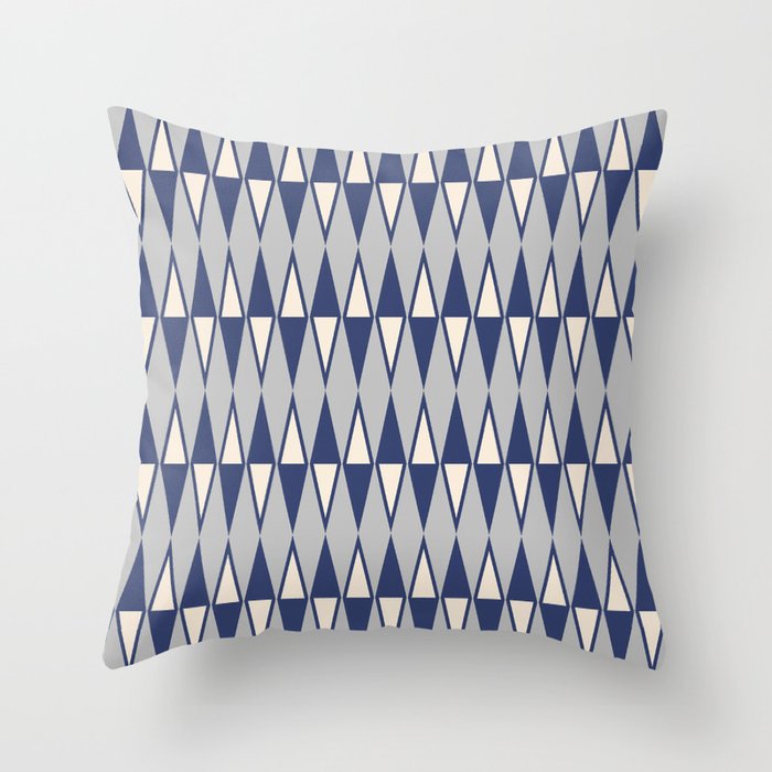 Mid Century Modern Diamond Pattern Blue and Gray 232 Throw Pillow