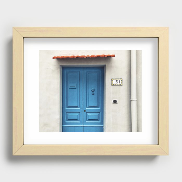 Doors of Positano, Italy - Blue Recessed Framed Print