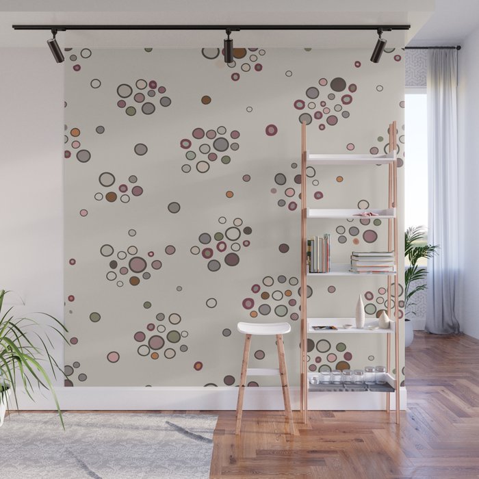 Colorful cloud polka dots pattern, retro colors Wall Mural