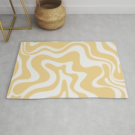 Liquid Swirl Retro Abstract Pattern in Light Yellow and Gray-Tinged White Area & Throw Rug