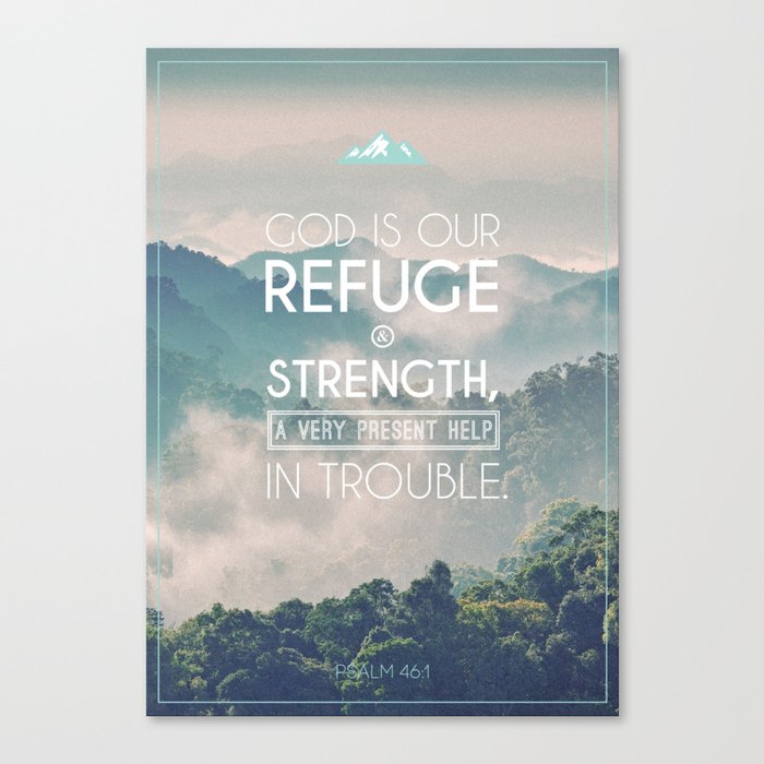 Typography Motivational Christian Bible Verses Poster - Psalm 46:1 Canvas Print