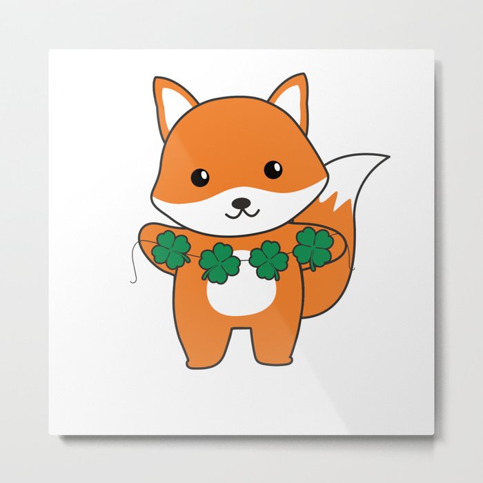 Fox With Shamrocks Cute Animals For Luck Metal Print