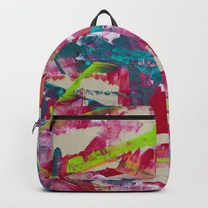 Confetti: A colorful abstract design in neon pink, neon green, and neon blue Backpack