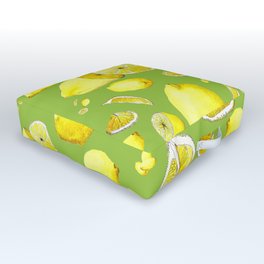 Lemon Lust on Green Outdoor Floor Cushion | Leomade, Green, Patio, Summer, Lemongrove, Lemonwedge, Watercolor, Pucker, Lemons, Citrus 