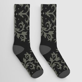 Black and Dark Gray Damask Scroll Pattern - Diamond Vogel 2022 Popular Colour Clover Patch 0431 Socks