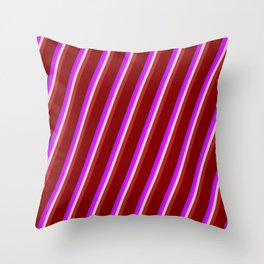 [ Thumbnail: Eye-catching Purple, Fuchsia, Light Grey, Red, and Maroon Colored Striped/Lined Pattern Throw Pillow ]