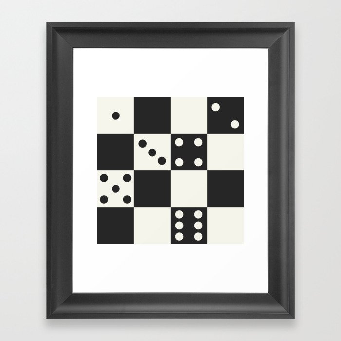 Checkered Dice Pattern (Creamy Milk & Dark Charcoal Color Palette) Framed Art Print