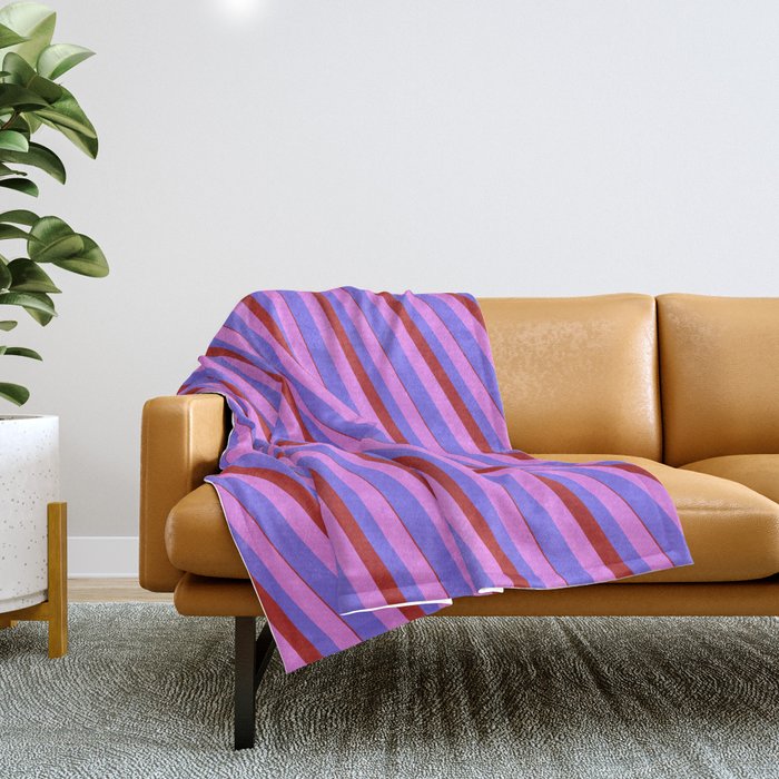 Violet, Medium Slate Blue & Red Colored Lined Pattern Throw Blanket