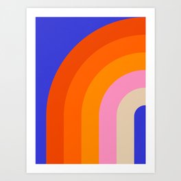 Bold Retro Rainbow 2/3 Cobalt blue, pink and orange Art Print