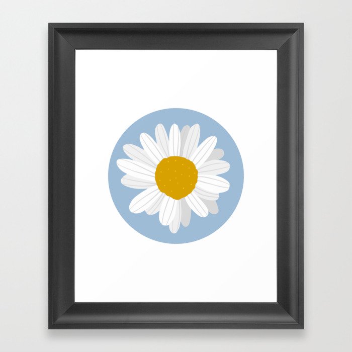 Little White Daisies and Sky Blue Background Framed Art Print