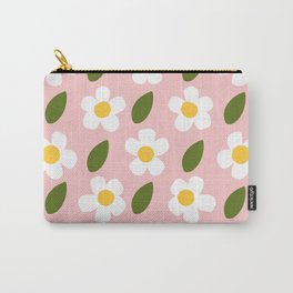 Little White Flowers Retro Modern Daisy Pattern Fall Pink Carry-All Pouch
