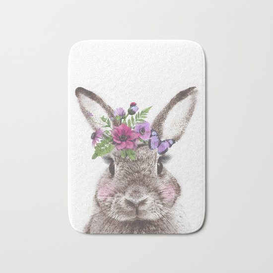Bunny with flowers Bath Mat