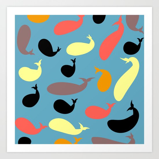 Colorful whales Art Print