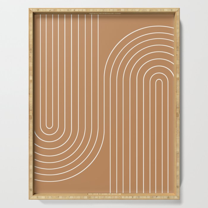 Minimal Line Curvature LXXXI Peach Orange Mid Century Modern Arch Abstract Serving Tray