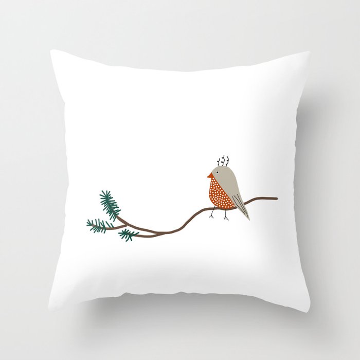 Minimalist Bird On Branch Throw Pillow