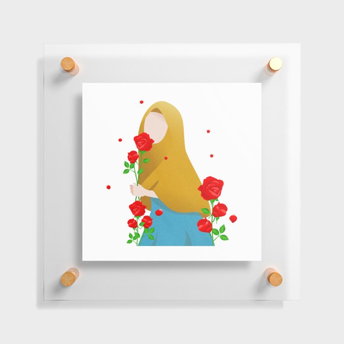 Hijab Muslim Girl Red Roses Floating Acrylic Print