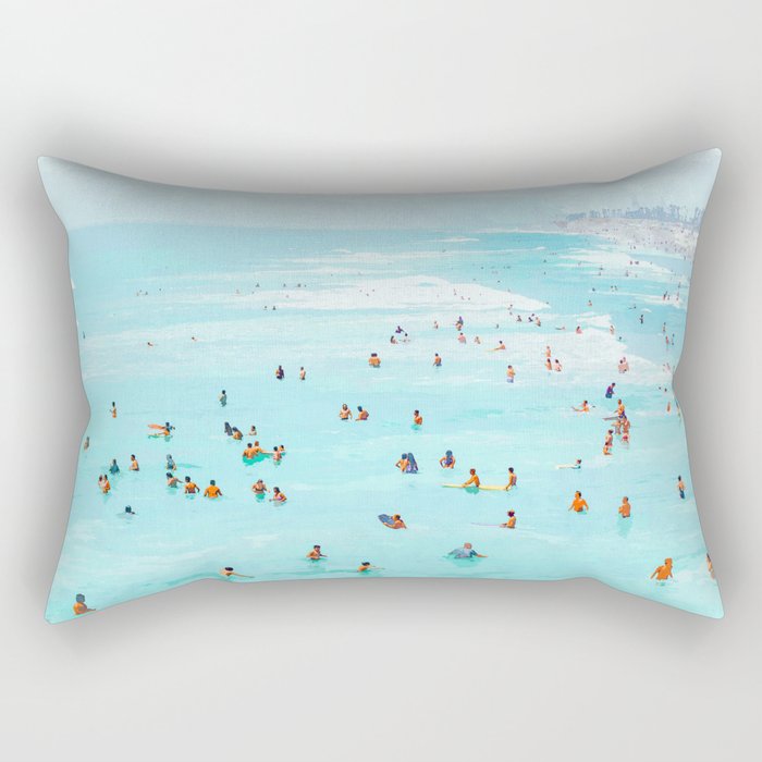 Hot Summer Day | Beachy Watercolor Painting | Ocean Sea Surf Swim | Vacation Travel Staycation Waves Rectangular Pillow