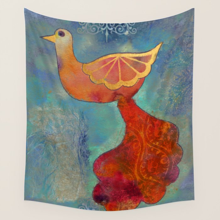 Phoenix Bird Art Illustration Digital Mixed Media Painting Wall