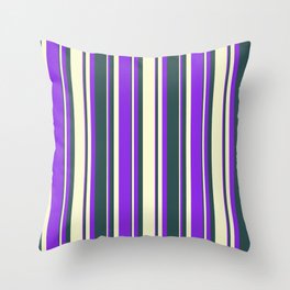 [ Thumbnail: Dark Slate Gray, Light Yellow, and Purple Colored Lines/Stripes Pattern Throw Pillow ]