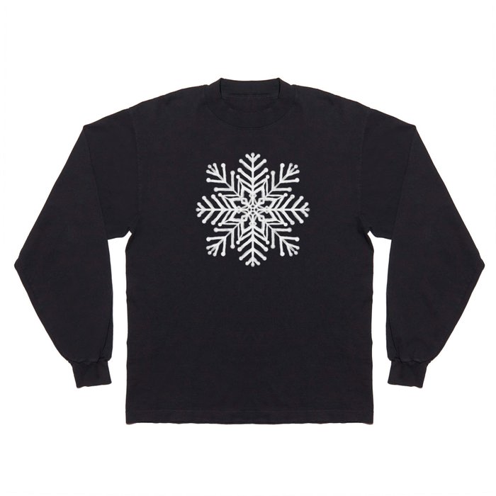 Winter White Navy Blue Snowflakes Wonderland Pattern Long Sleeve T Shirt