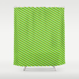 [ Thumbnail: Yellow, Lime Green, Beige & Dark Green Colored Stripes/Lines Pattern Shower Curtain ]