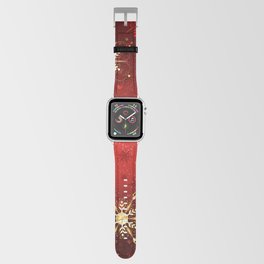 Red Background with Gold Snowflakes Apple Watch Band