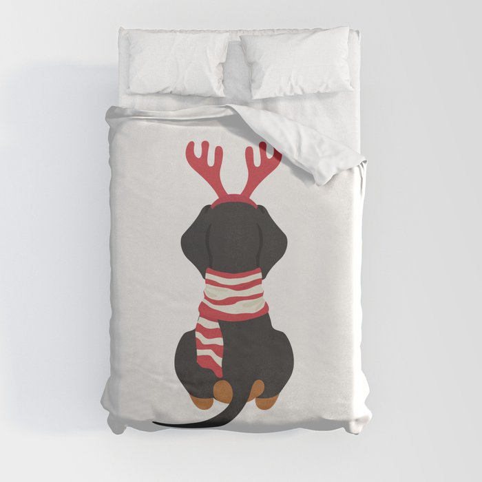 Christmas Dachshund Back Duvet Cover