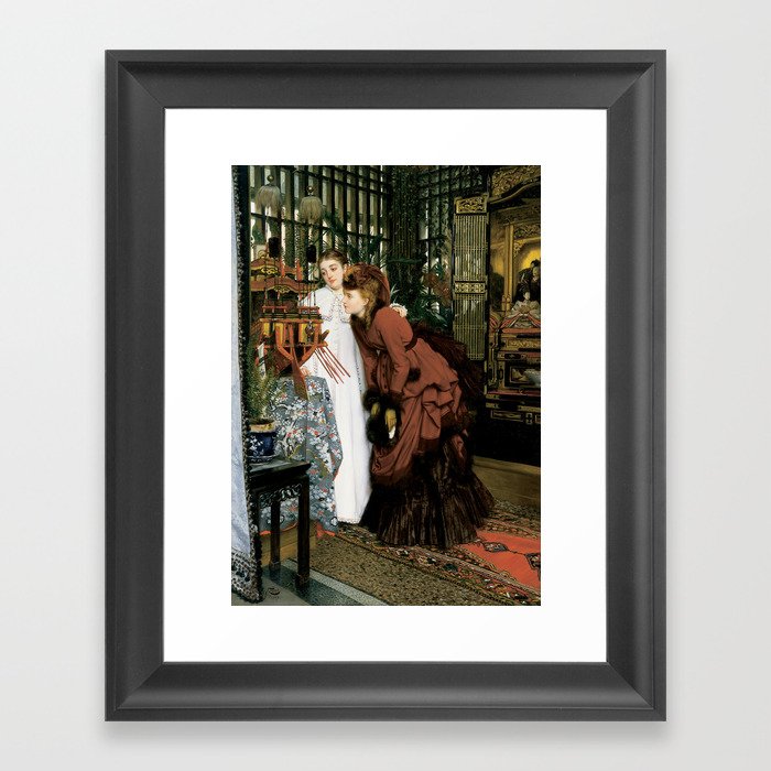 Young Women looking at Japanese Articles - Vintage Victorian Retro Fine Art Oil Painting Framed Art Print
