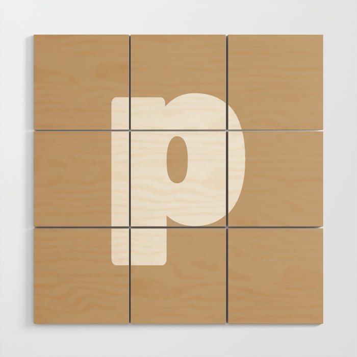 p (White & Tan Letter) Wood Wall Art