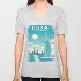 Dubai United Arab Emirates Vintage Travel Poster V Neck T Shirt