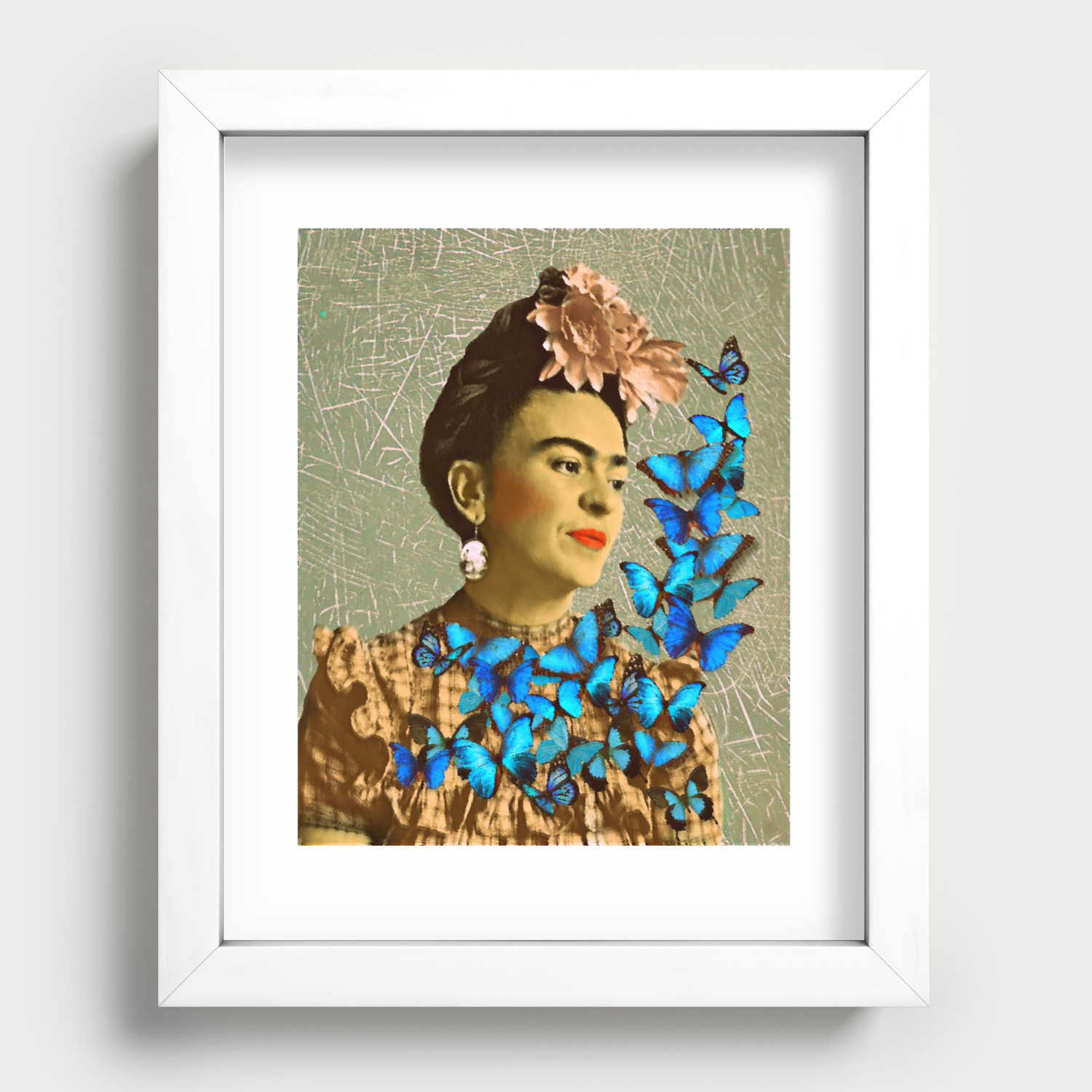 Frida Kahlo And Butterfly Reprint On Framed Canvas Wall Art Home Decoration 