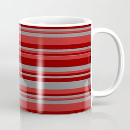 [ Thumbnail: Red, Maroon, and Gray Colored Stripes Pattern Coffee Mug ]