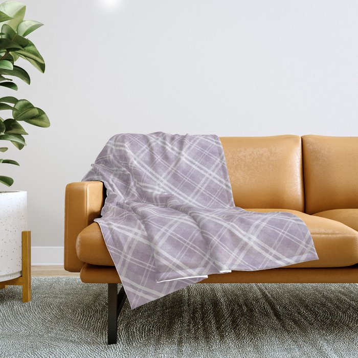 Dark Chalky Pastel Purple and White Tartan Plaid Check Throw