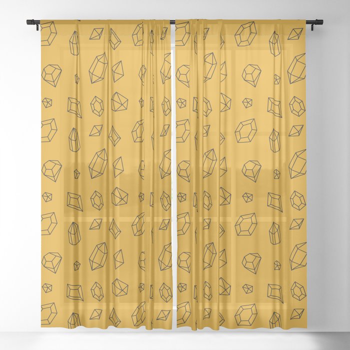 Mustard and Black Gems Pattern Sheer Curtain