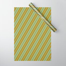 [ Thumbnail: Dark Sea Green & Dark Goldenrod Colored Stripes Pattern Wrapping Paper ]